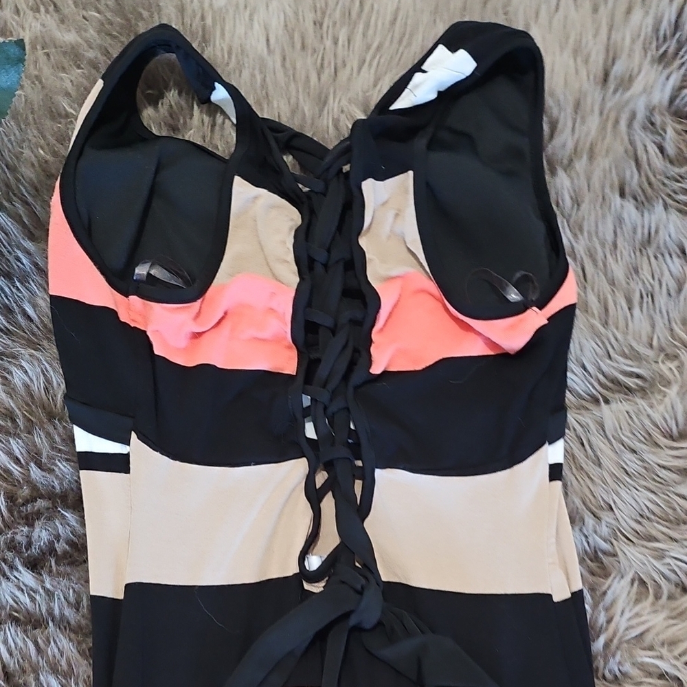 Striped Maxi Dress - Black, Pink, Tan - Picture 5 of 8